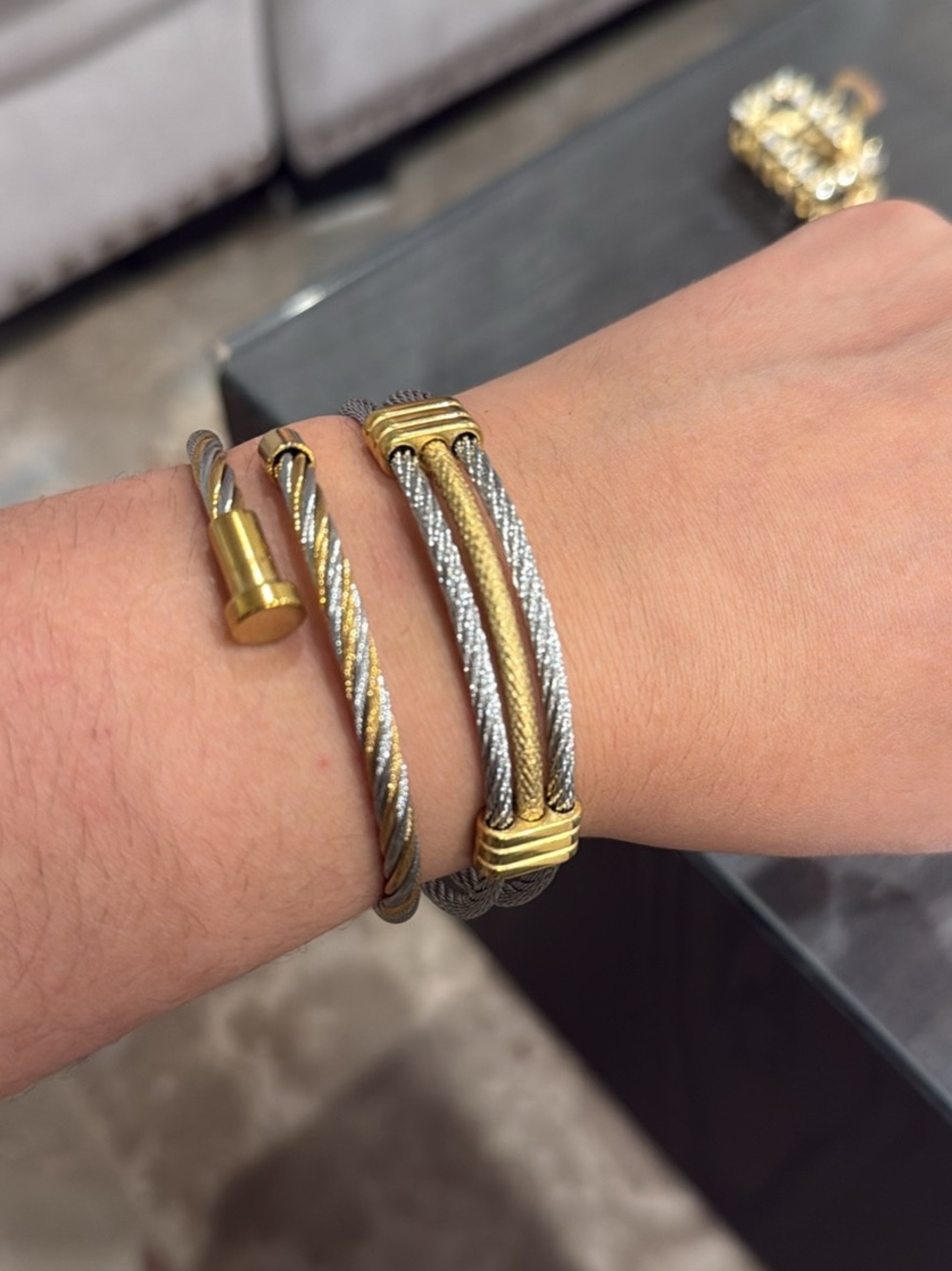 Two-Tone Gold and Silver Cable Cuff Bracelets